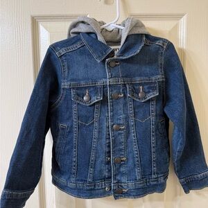 Old Navy Blue Denim Jacket with Gray Hood 4T